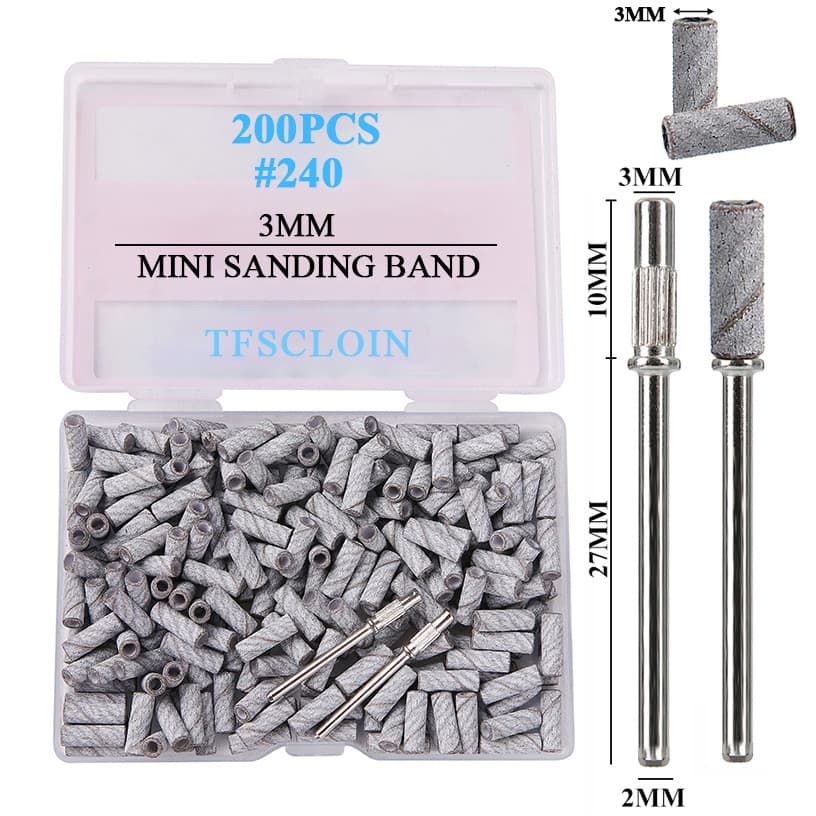 TFSCLOIN 200 Pçs/Caixa 3MM Bandas De Lixa Com 2Mandrel Elétrica Acessórios Para Máquina De Unhas Ferramentas De Remoção 