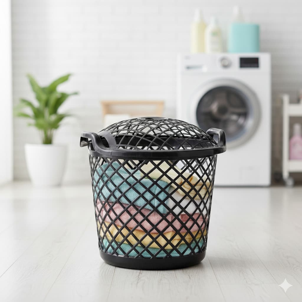 Cesto Roupa Suja 30 Litros Preto Telado Ventilado Organizador Lavanderia Banheiro Grande