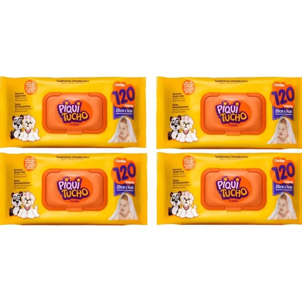 Kit C/4 Toalhas umedecidas Piquitucho Premium 120 un