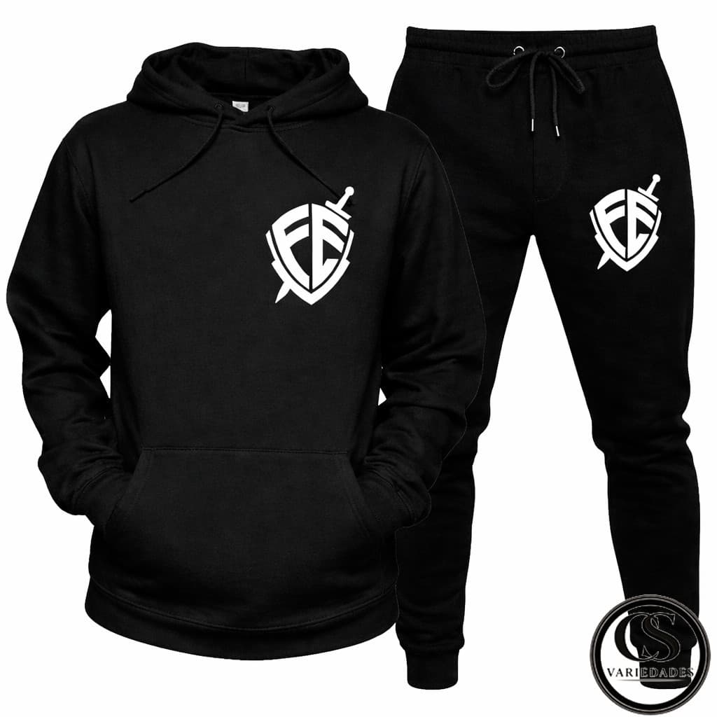 Conjunto Moletom Flanelado Fé Escudo Kit Blusa e Calça Moletom Flanelado Conjunto de Abrigo Blusão Capote ART