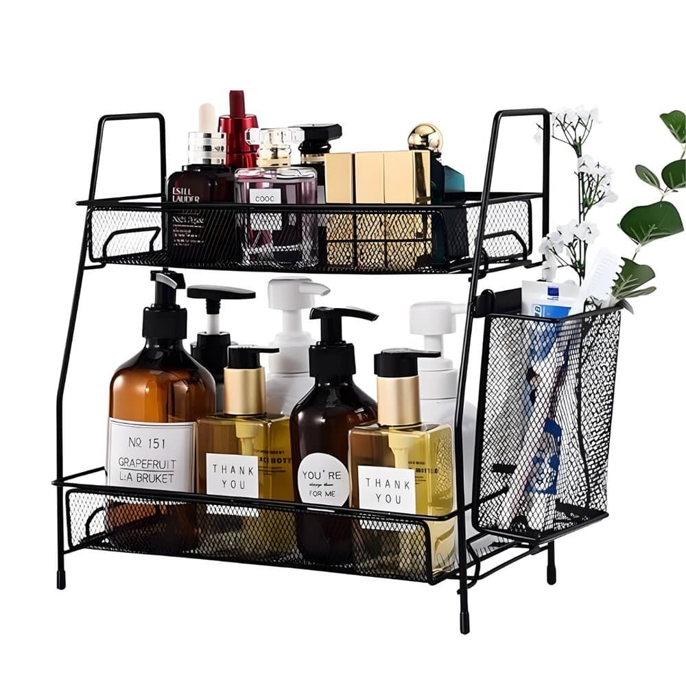 Organizador Multiuso Cestos Metal Preto 2 Andares Prateleiras Cozinha Banheiro Quarto