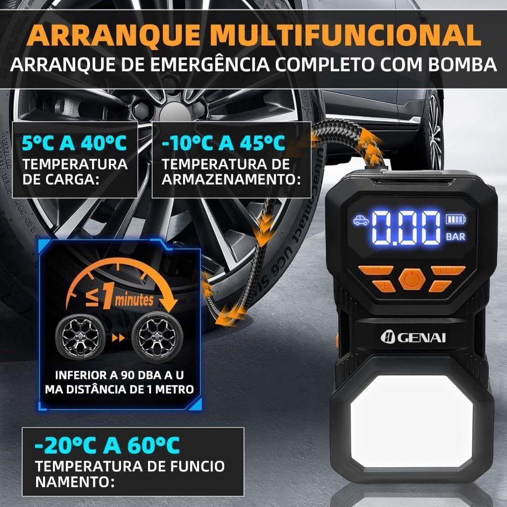 Arranque Multifuncional 480/600A + Power Bank 45W + Luz LED Emergência - Carregador Portátil