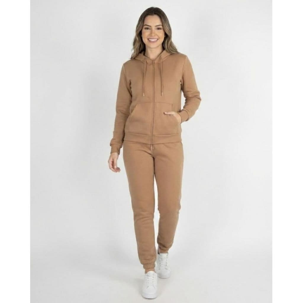 Conjunto Moletom Feminino Inverno Jaqueta com Capuz Peluciado Calça Jogger Confortável e Quentinho