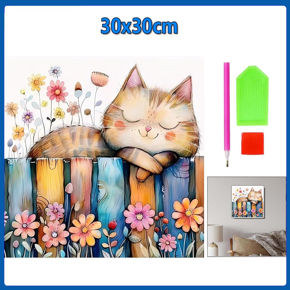 30x30cm Gato e flores Pintura Diamante 5D Pintura de Diamante Conjunto De Pintura Com Diamante Conto De Quadrado 5D Kits