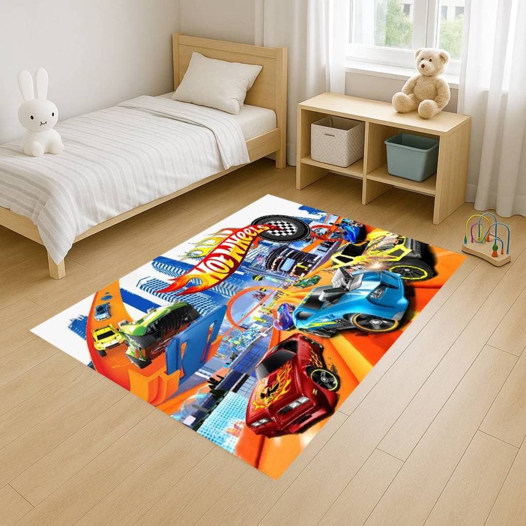 Tapete Retangular 100x140 Antiderrapante Carros de Corrida Vermelho Tapete Criança Decoração Quarto Sala Família Infanti