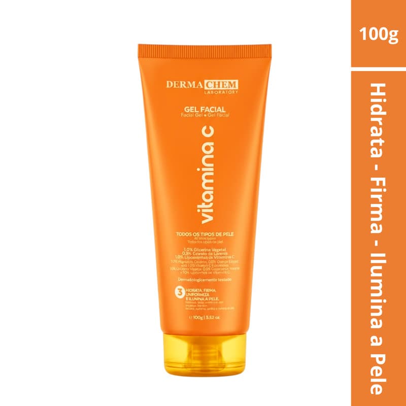 Gel Facial Vitamina C Dermachem Skin Care Hidrata Anti-Idade Clareador Uniformiza a Pele 100g