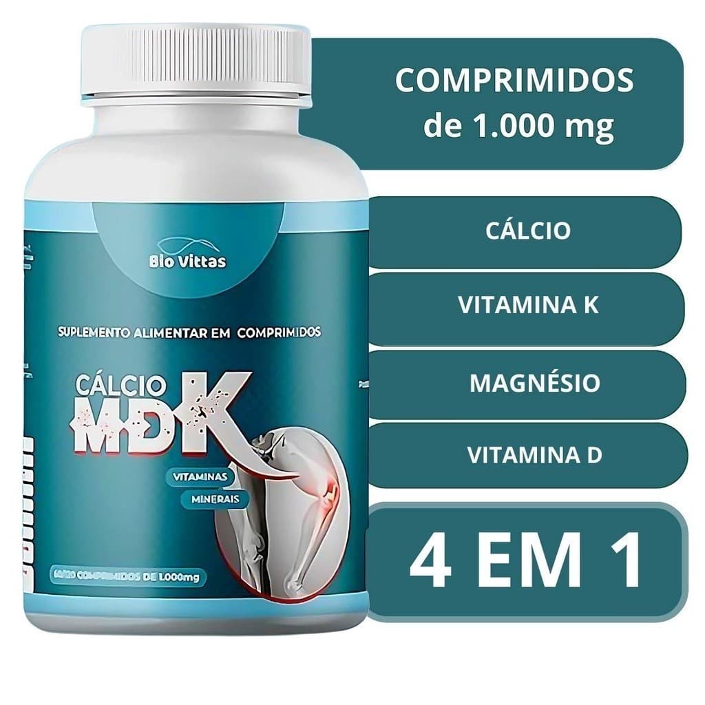 Cálcio Mdk - Vitamina D3, Vitamina K2 e Magnésio - Cálcio MDK 60 Comprimidos -  BioVittas