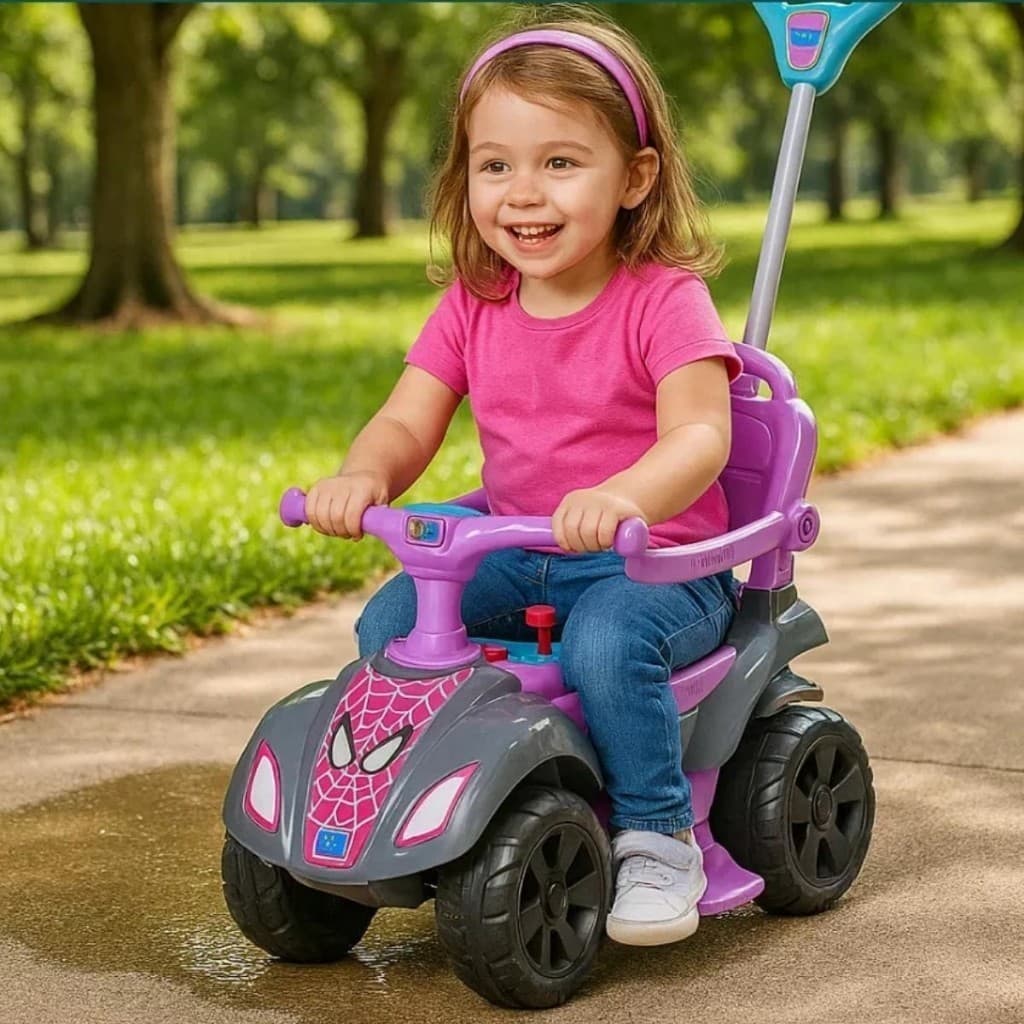 Quadriciclo Infantil Aranha Andador Carrinho Empurra Cestinha Motinha Brinquedo Menina Menino