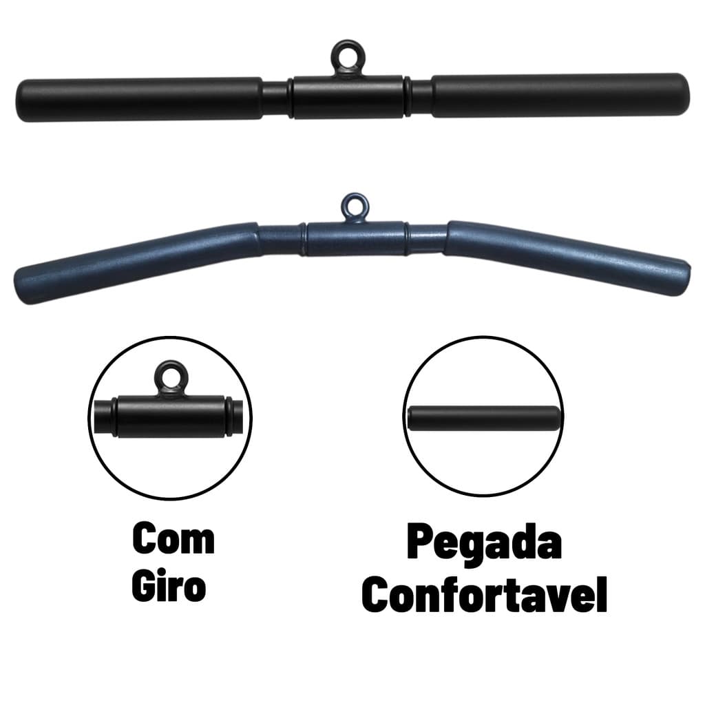 Kit Puxador Barra Reta e Puxador Barra Curva Academia Musculação Treino Costas e Braços Pulley