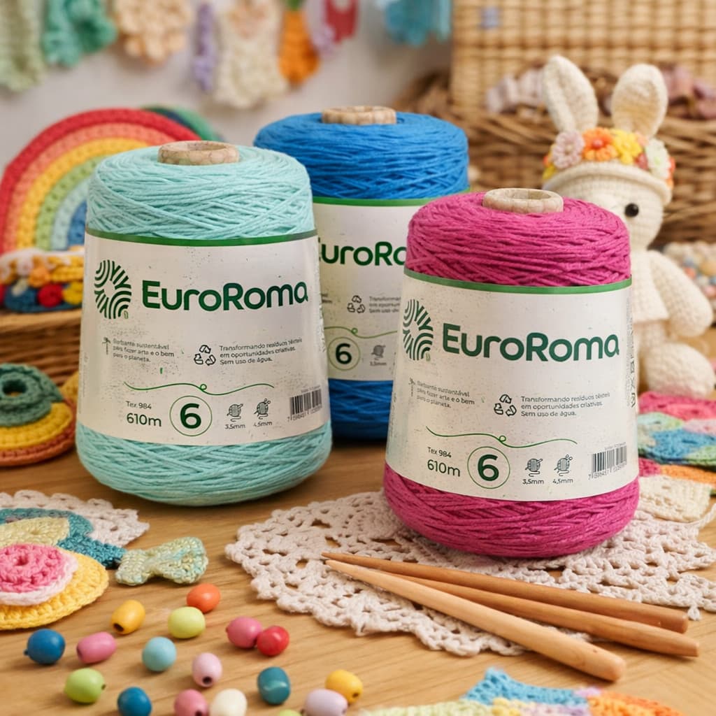 Barbante Euroroma 600g Fio 6 Barbante Original para Crochê Tapete Artesanato