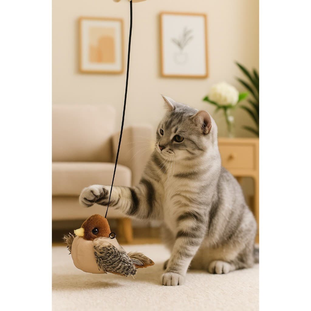 Brinquedo Passarinho Gato Elétrico – Asas Articuladas e Canto de Aves