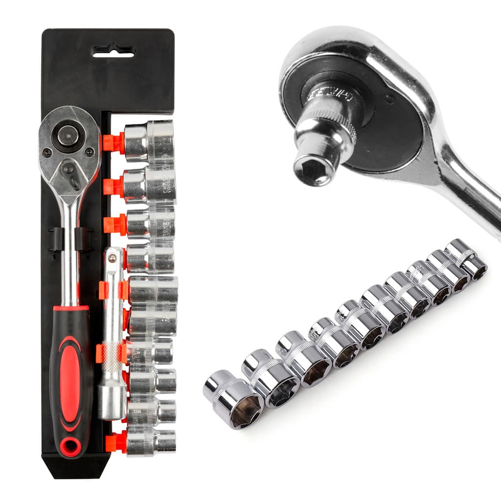 Kit De Chave Soquete E Catraca 8 A 24 Mm Jogo 12 Peças Encaixe 1/2''