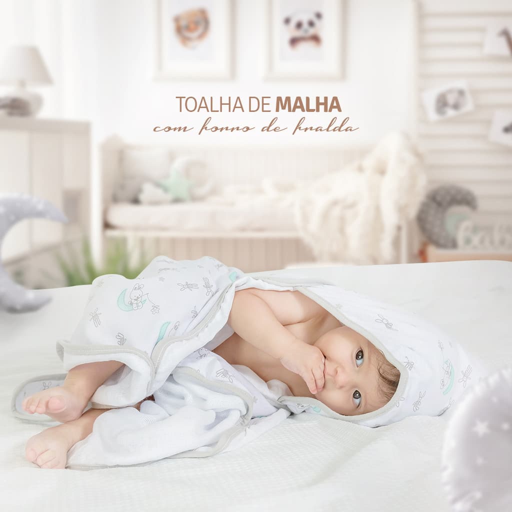 Toalha Banho Capuz Malha Forrada Fralda Soft 94x70 cm Enxoval bebe Infantil Recem nascido Hora banho