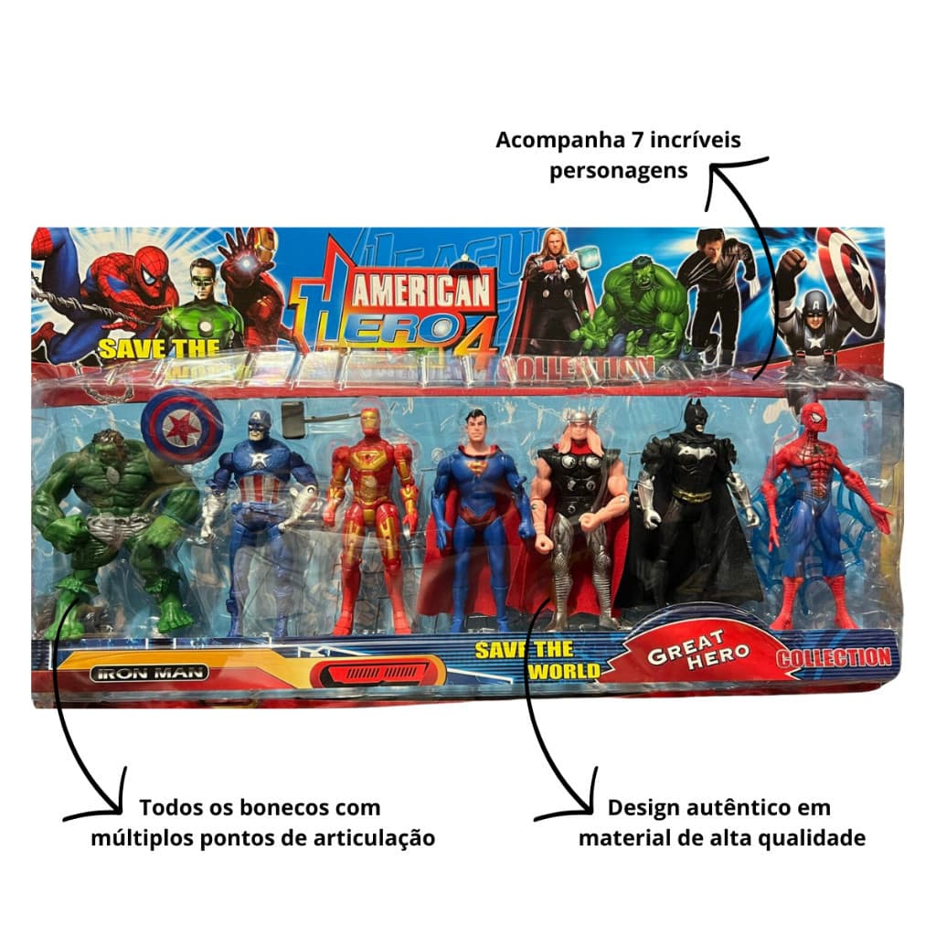 Kit 7 Bonecos vingadores Articulados 15 cm  brinquedo infantil Envio Imediato