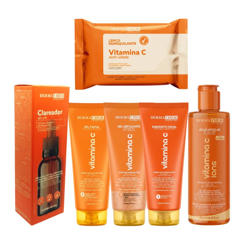 Kit Skin Care Completo Vitamina C Dermachem Clareador Maquiagem Anti-idade 6 Itens