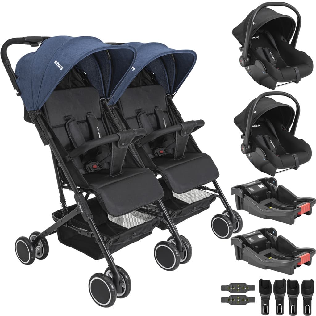 Carrinho Kiddo Gemeos 2 Bebe Conforto Colinho 2 Base Mascote Marinho