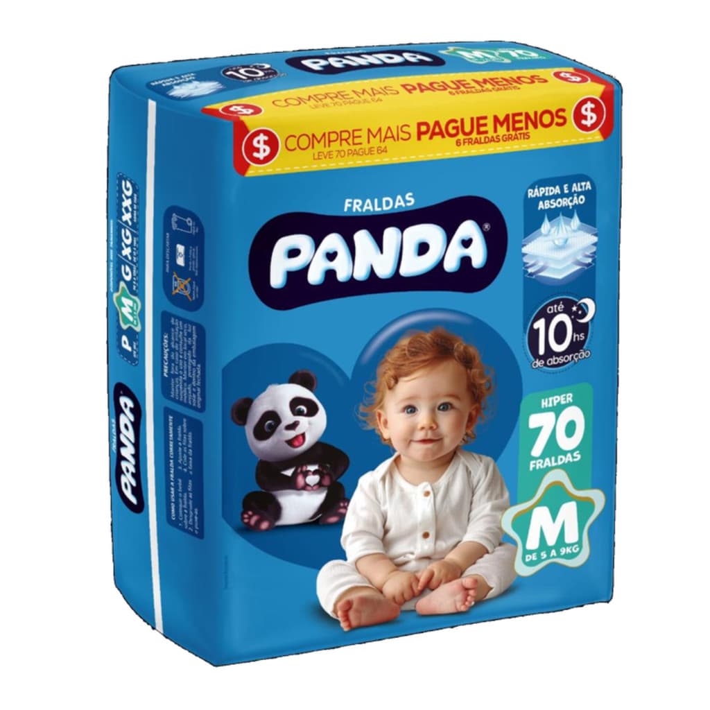 Fralda Infantil Panda Hiper - Pacote com 70 Fraldas Tamanho M