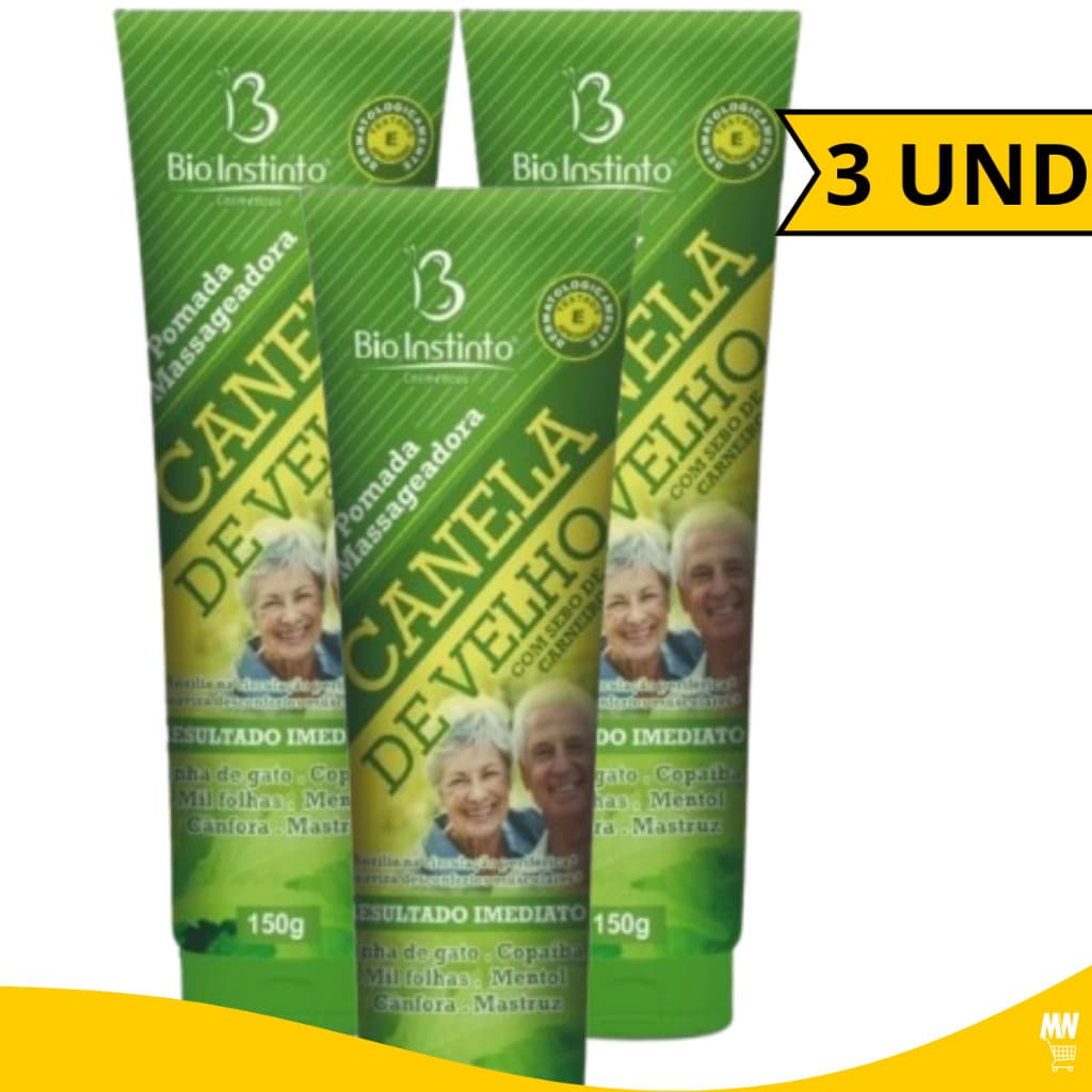 Kit com 3 Pomada Massageadora Canela de Velho com Sebo de Carneiro 150g Cada Dor Massagem Fisio