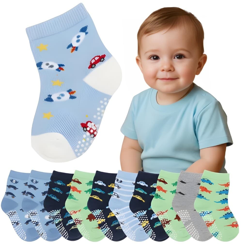 Kit até 24 Pares Meia Bebê RN Menino Enxoval Antiderrapante RN Coloridas 0 a 24 Mesês