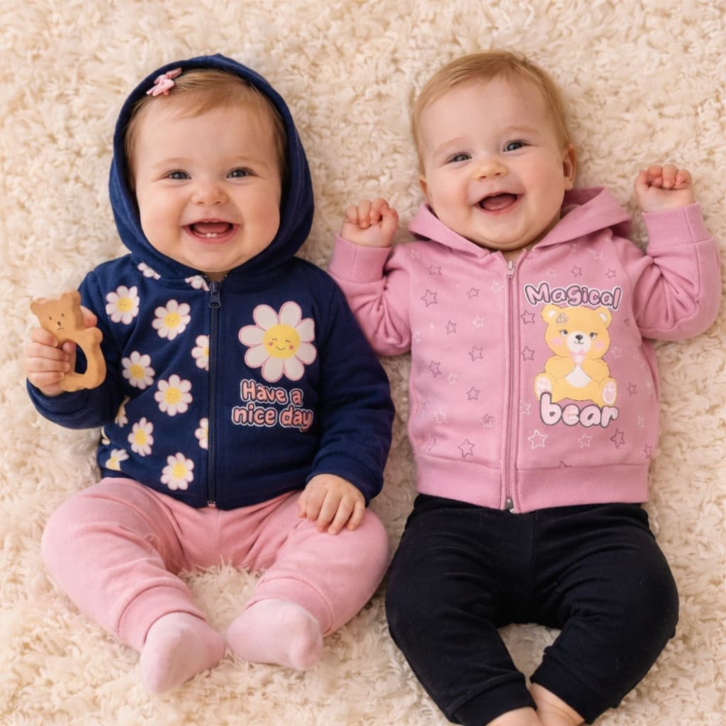 Kit 2 Conjunto Moletom Bebê Menina Inverno Roupa Infantil com Zíper Quentinho
