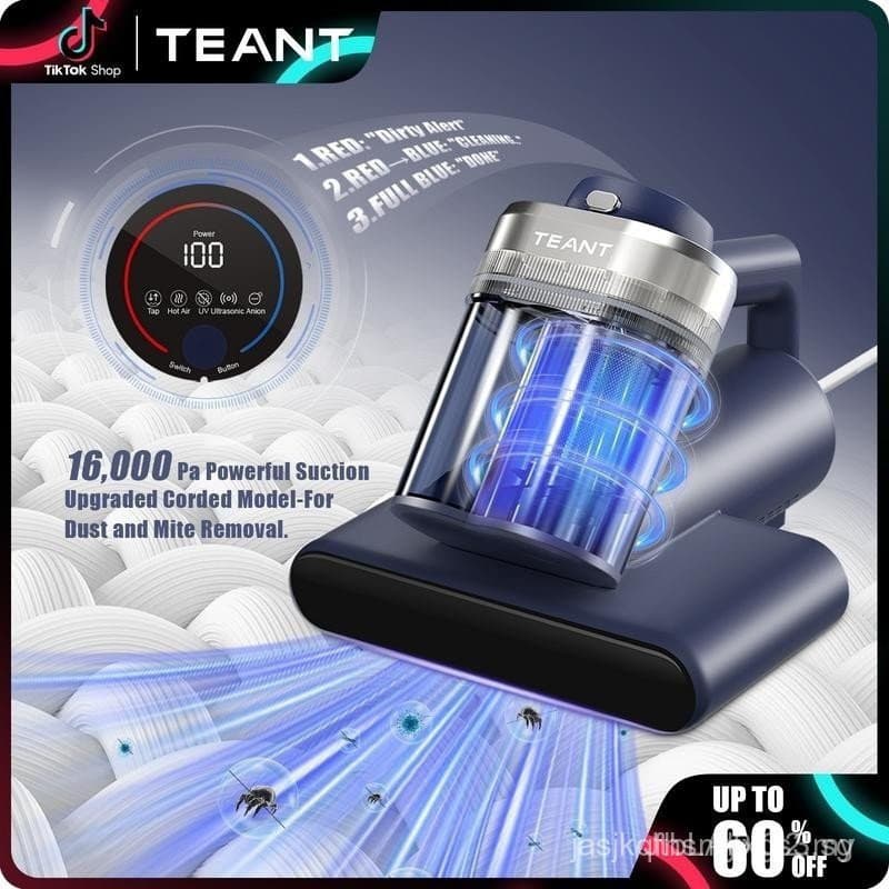 Aspirador de pó para colchões Teant para remoção de ácaros, um aspirador de pó para camas com luz UV-C e 149 funções. ℉ 
