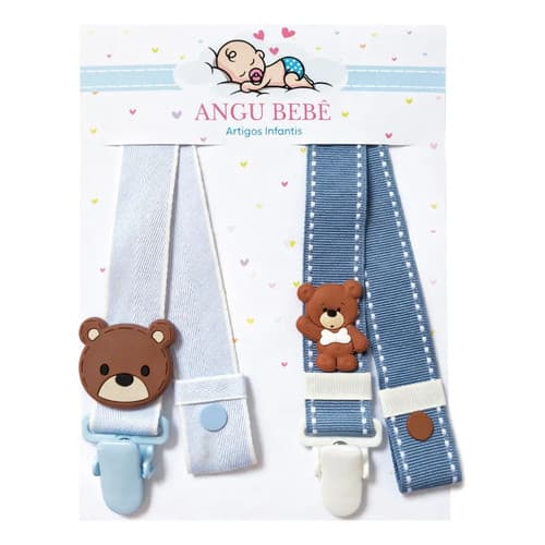 Prendedor Chupeta Urso Bebê Menino Kit 2  Suporte Para Chupeta Com Clipe Acessório  Angu Bebê