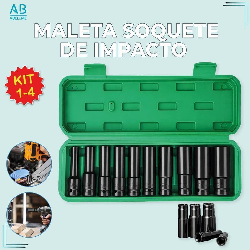 Kit Maleta Soquete de Impacto Material de Aço Carbono Alta Qualidade Soquete Sextavado Longo