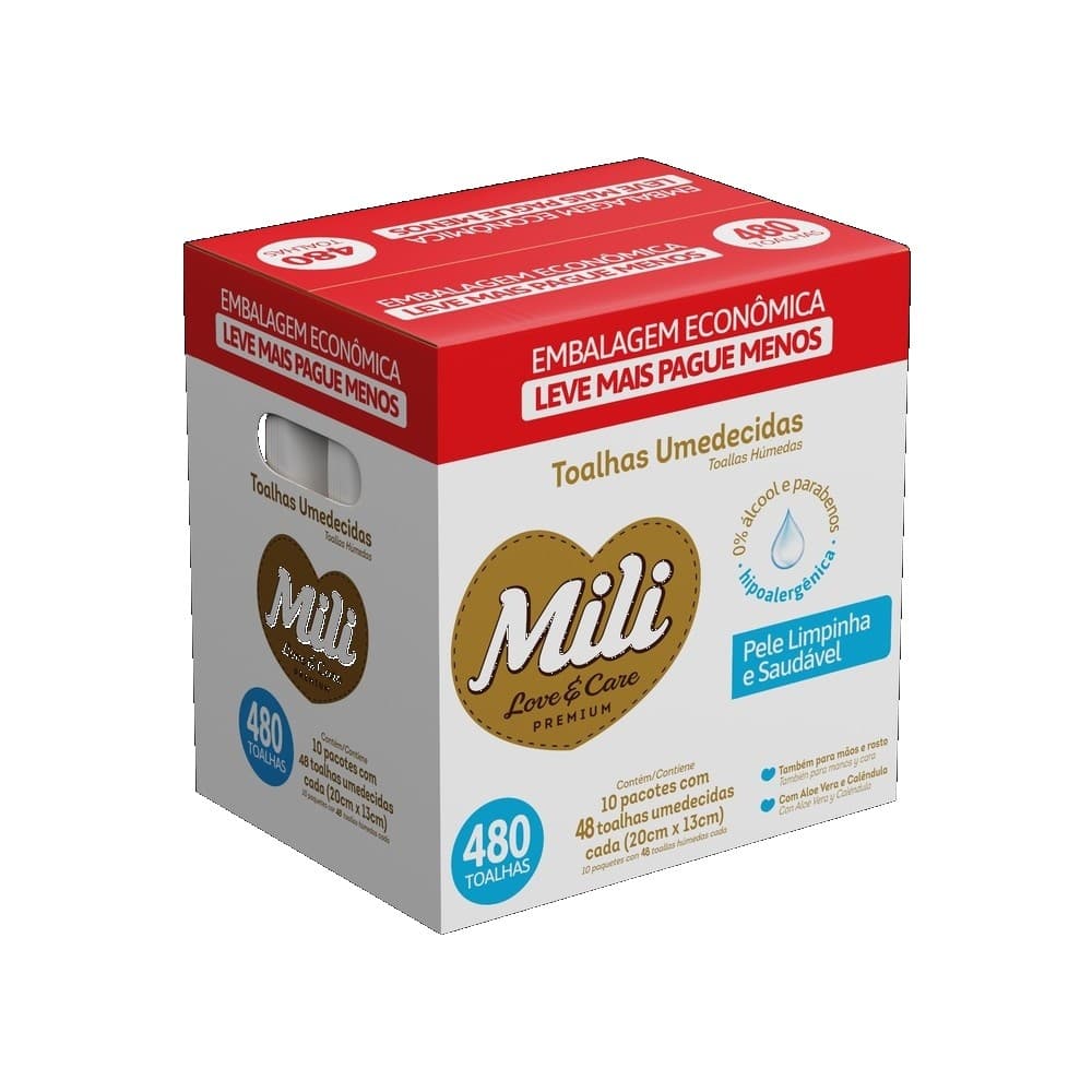 Cx. Toalhas Umedecidas Mili Love e Care Premium Cx C/ 480 Toalhas - Mili