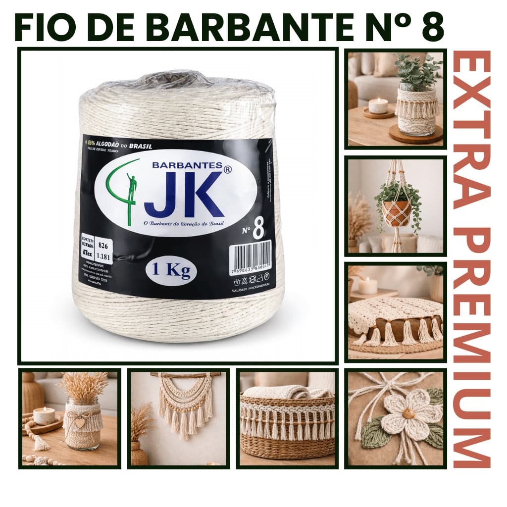 Barbante Cru N 8 1kg Para Crochê Tapete Macio e Resistente - Pronta Entrega