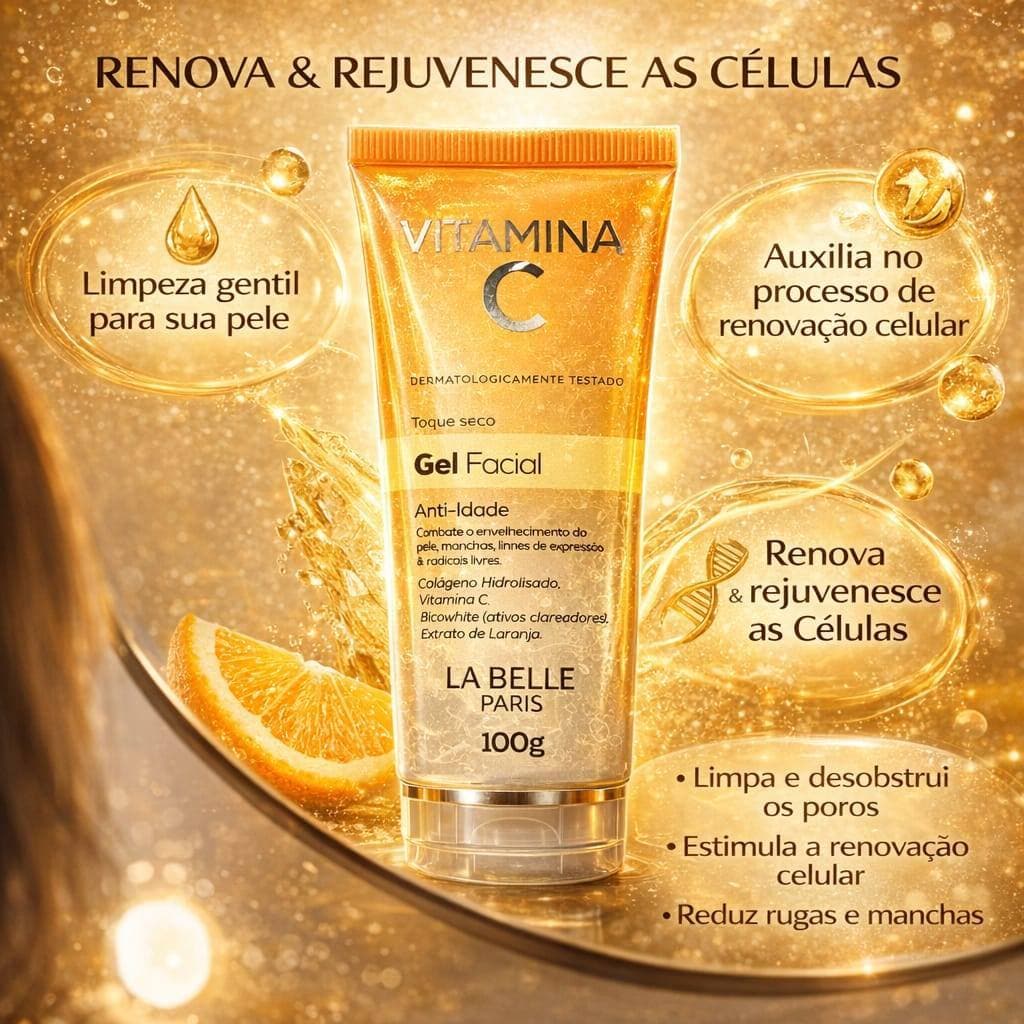 Sabonete Vitamina C Gel Limpeza Facial - LA BELLE, Anti-idade, Colágeno, Skin Care, Toque Seco