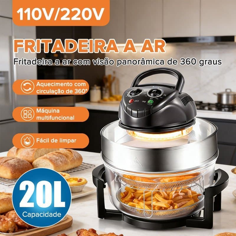 Air Fryer Halogênio Líder 20L Assa Fritadeira Sem Óleo Grande Multiuso Cozinha 110V/220V