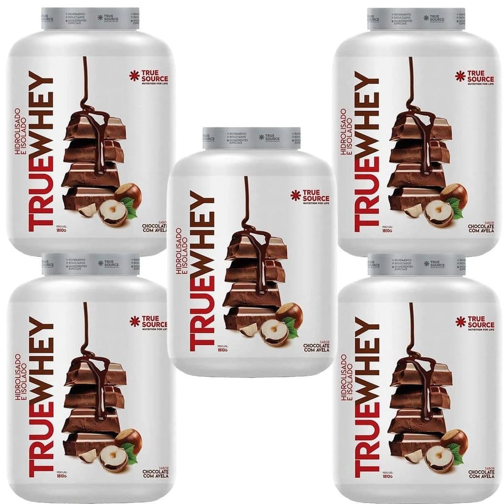 Kit 5X True Whey Protein Hidrolisado e Isolado - 1810g Chocolate Com Avelã - True Source
