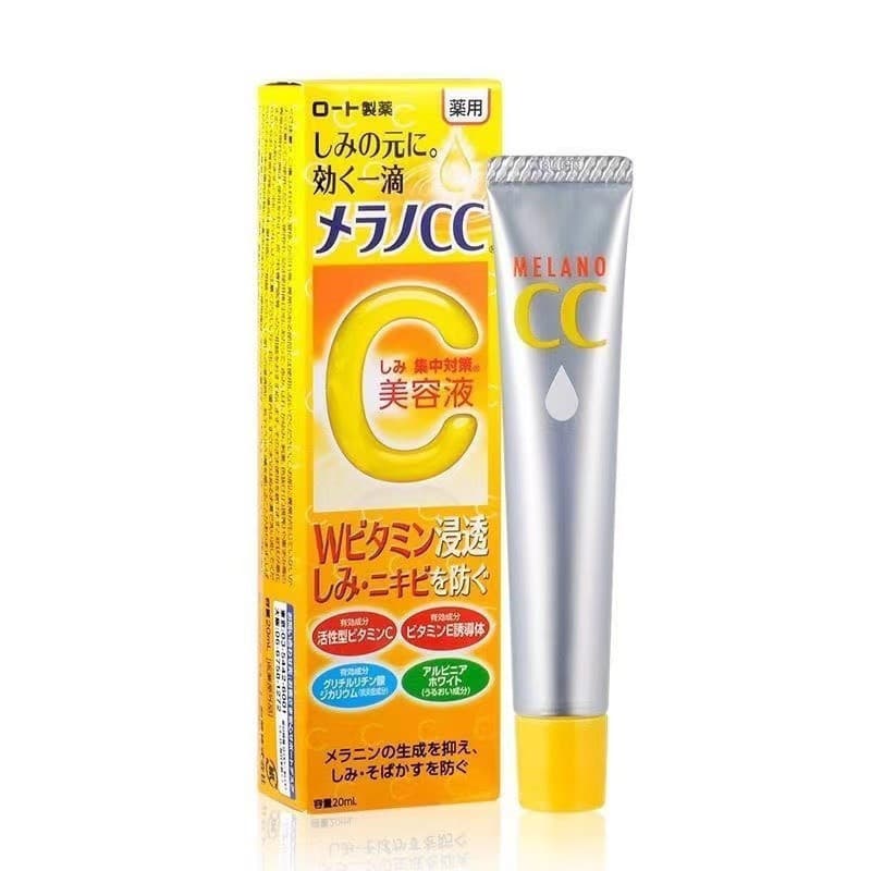 Em estoque Rohto Melano CC Vitamina C Premium Brightening Essence 20ml Remove manchas de Acne Reparação de cicatrizes