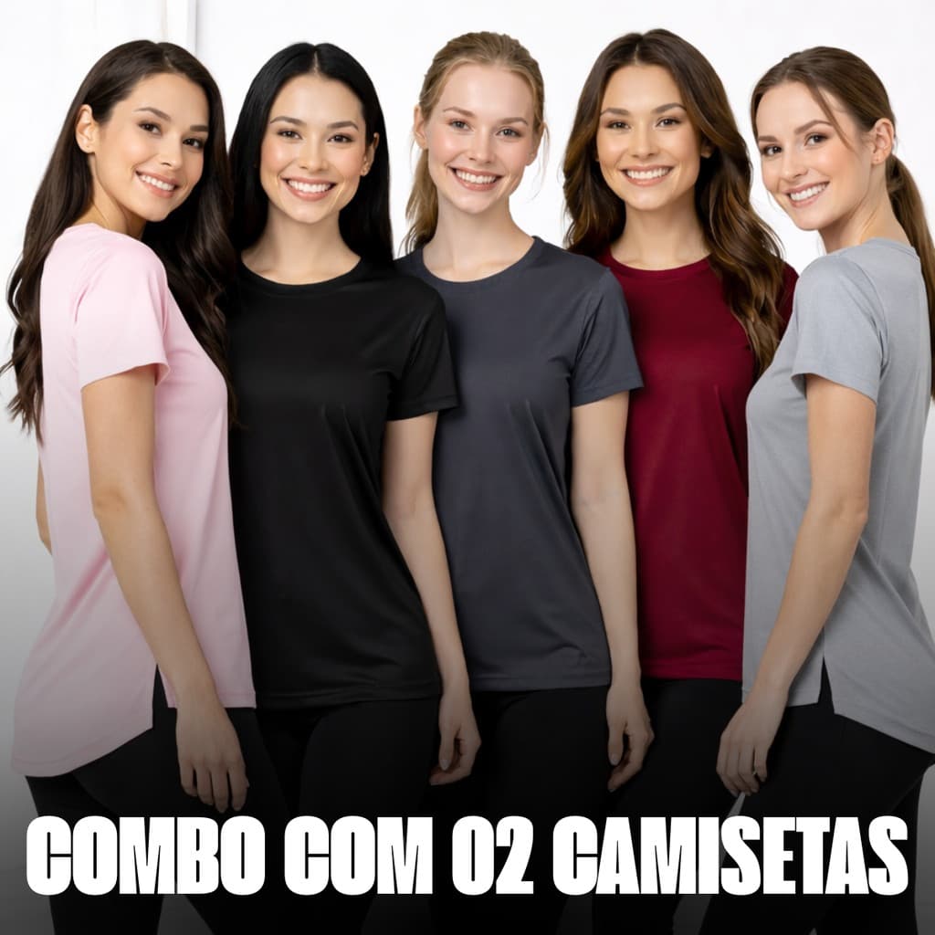 Kit 2 Blusas Feminina Academia Dry Fit Camisa Caminhada Musculação Treino Camiseta Tapa Bum Bum 5 cores