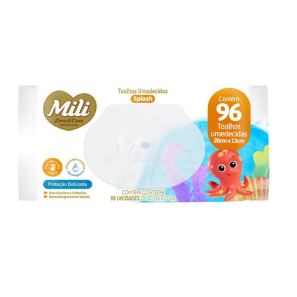 Lenço Umedecido Bebê Love Care Splash Mili c/ 96 unidades - Toalha Umedecida