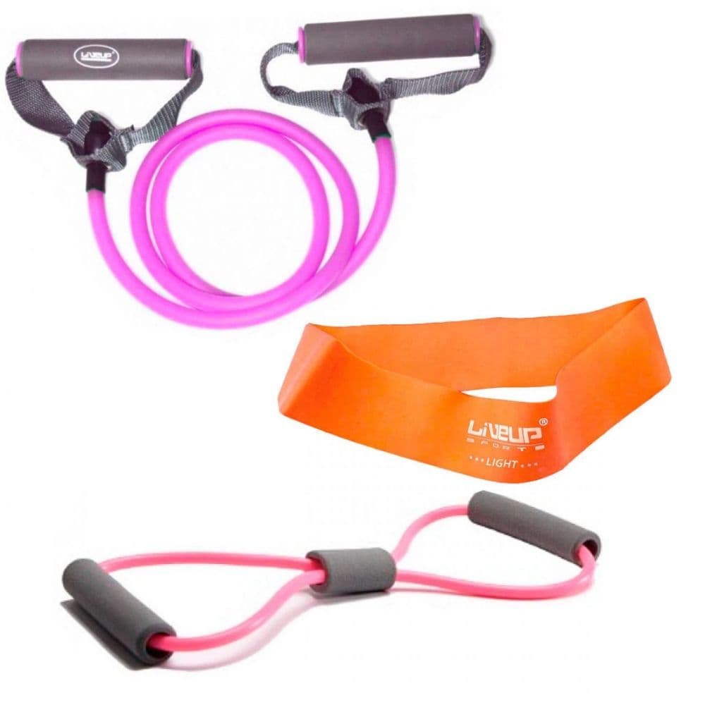 Kit Treino Mini Band + Elástico em Oito + Extensor Tensão Leve Exercícios Fitness