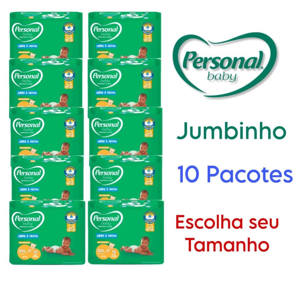 Kit 10 Pacotes Fralda Descartável Personal Baby Jumbinho RN a P,M,G,XG,XXG