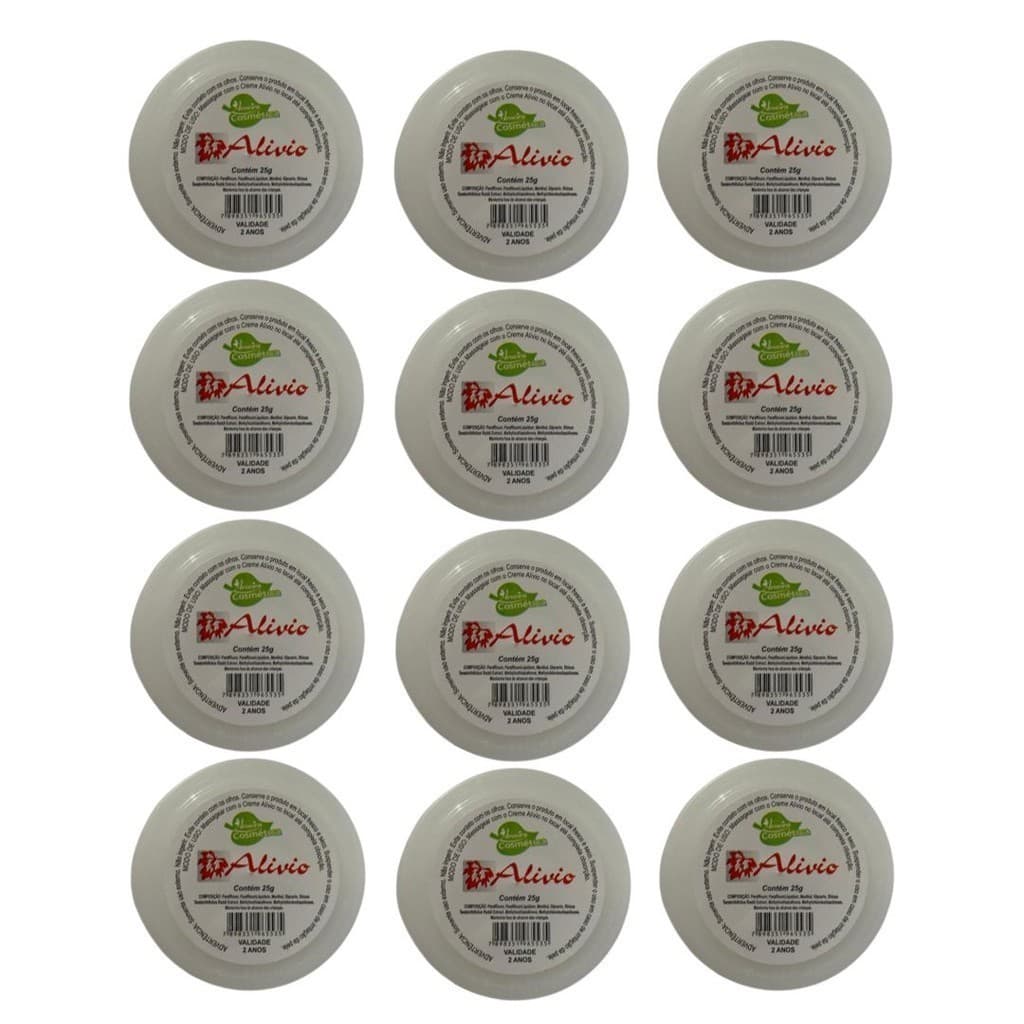Kit com 12 unidades do Creme de Alivio 25g da Aroeira Cosmetica
