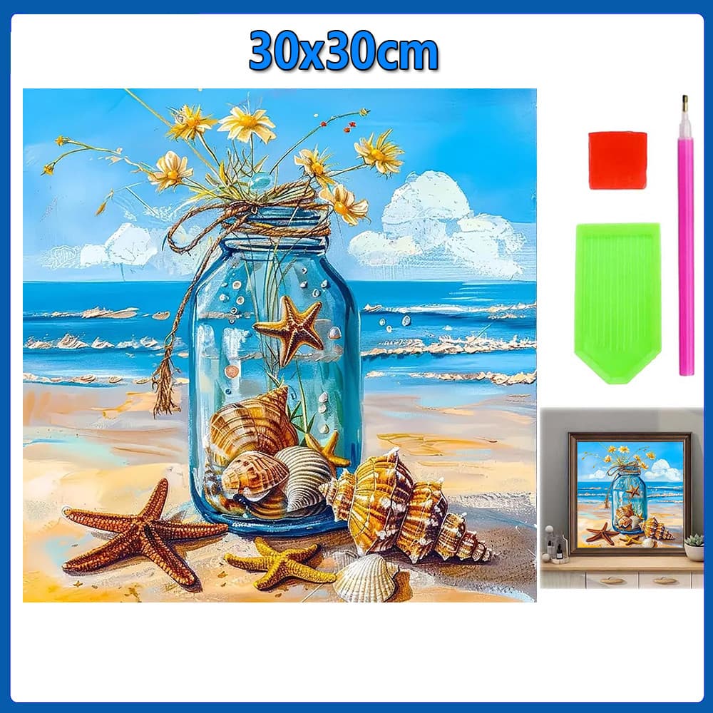 30x30cm Garrafa na praia Pintura Diamante 5D Pintura de Diamante Conjunto De Pintura Conto De Quadrado 5D Kits