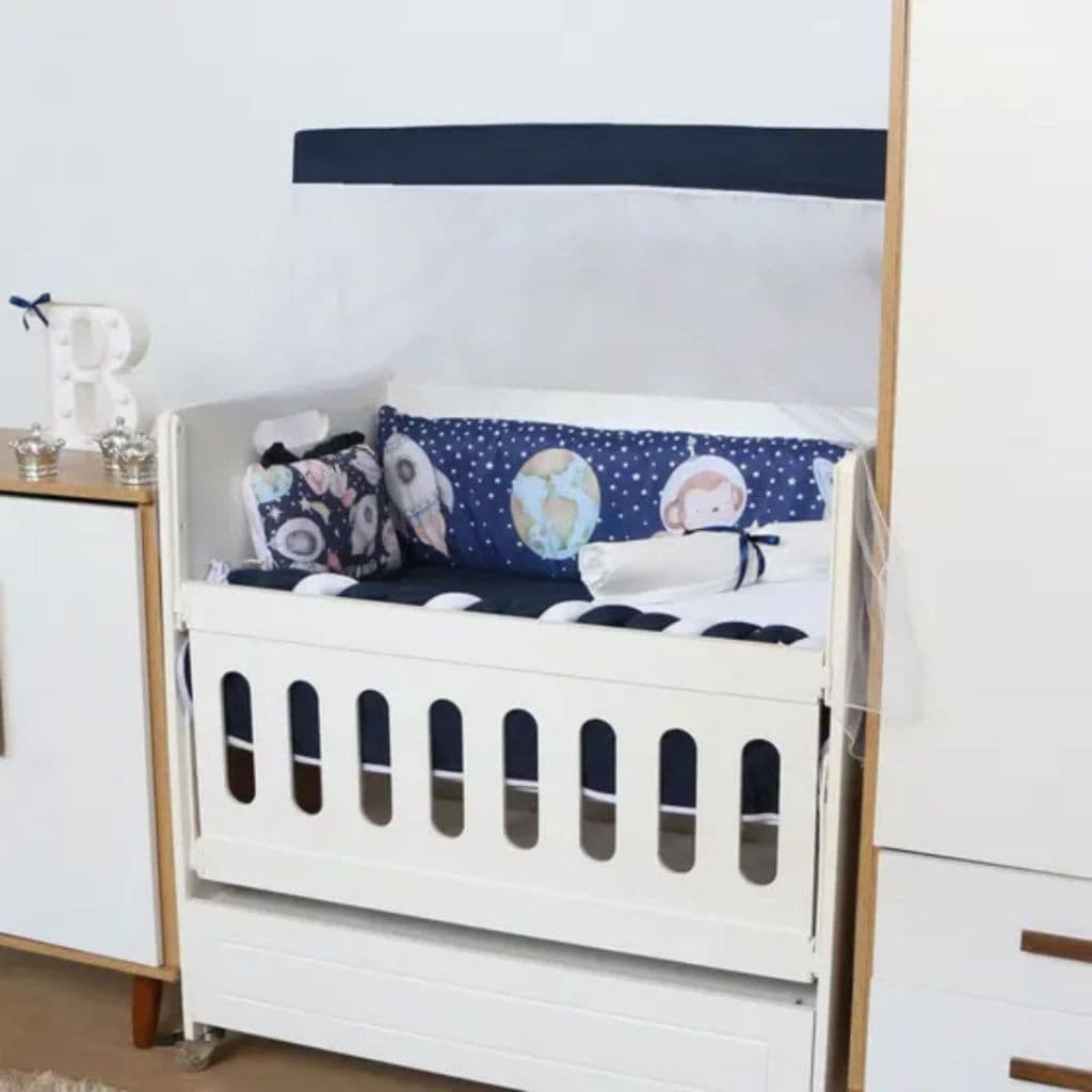 Kit Mini Berço 10 Peças Astronauta - Enxoval Completo Para Mini Berço Protetor De Mini Berço