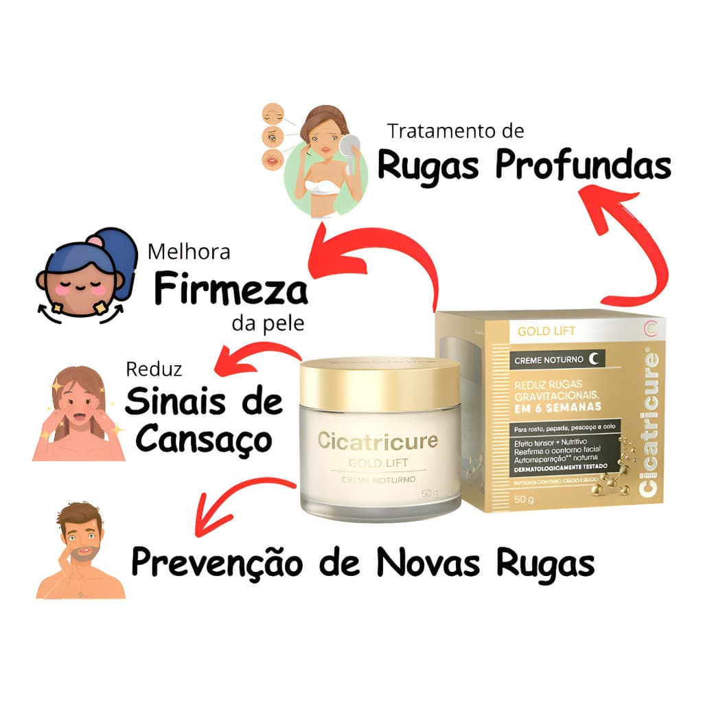 Cicatricure Gold Lift Noturno Rugas E Linhas De Expressão Noite Anti Idade Rugas Acido Hialuronico