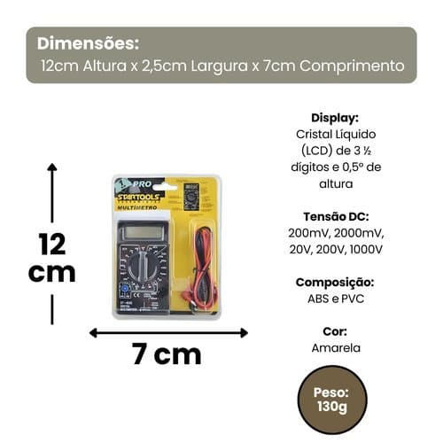 Multímetro Portátil Digital Display Lcd Medidor Eletrônico Alta Precisao Preto