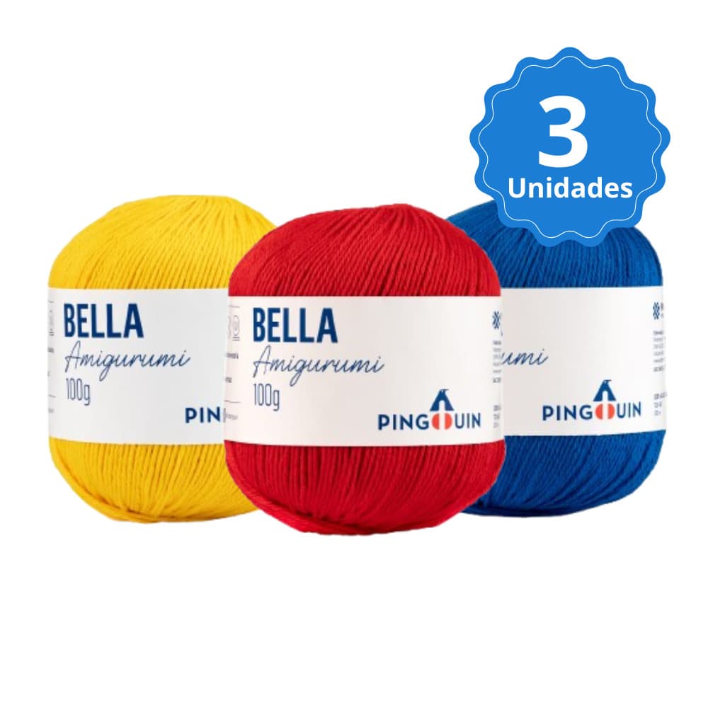 Kit 3 Fios Bella Amigurumi Pingouin 203m 100% Algodão Cores à Escolha Crochê