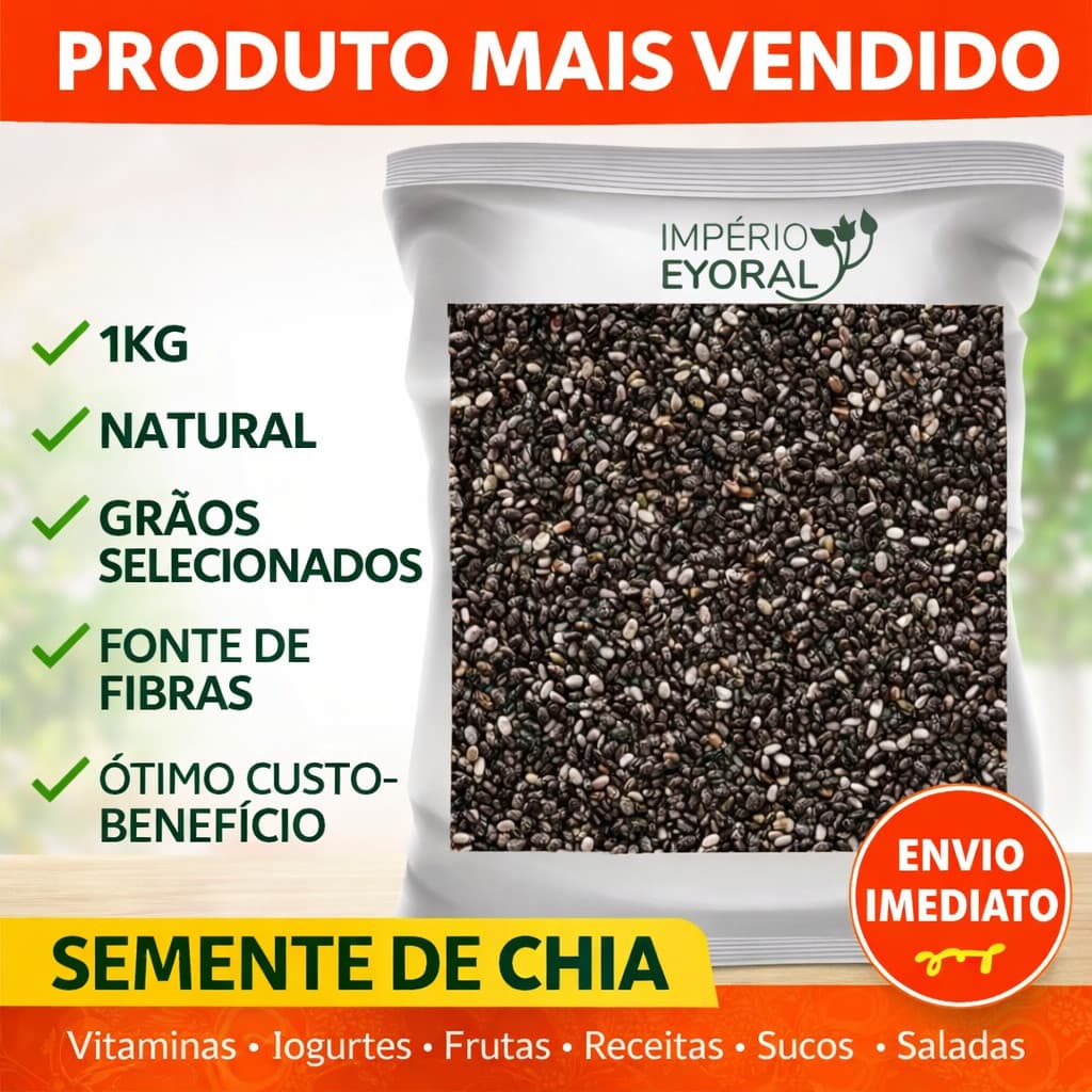 Semente de Chia 1kg Natural Grãos Selecionados Rica em Fibras Alimentação Saudável
