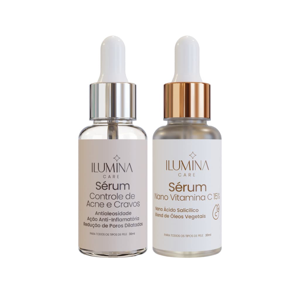 Kit Sérum Vitamina C 15% + Sérum Antiacne Controle de Cravos 30ml Ilumina Care