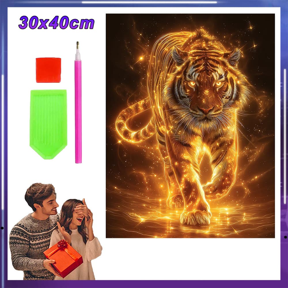 Kit Completo de Arte com Diamantes 5D 30x40cm, Pintura Quadrada Decorativa para Presentear,Tigre dourado