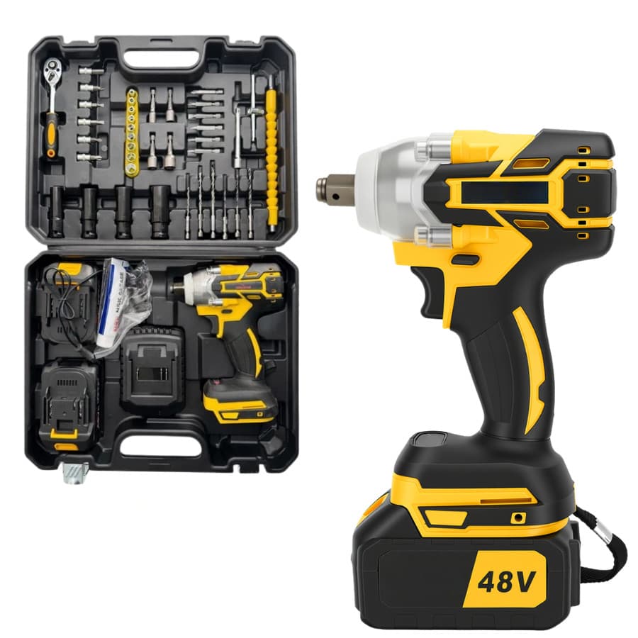 Chave de Impacto 48V Eletrica 350NM Parafusadeira Furadeira 48V 2 Baterias kit ferramentas completo