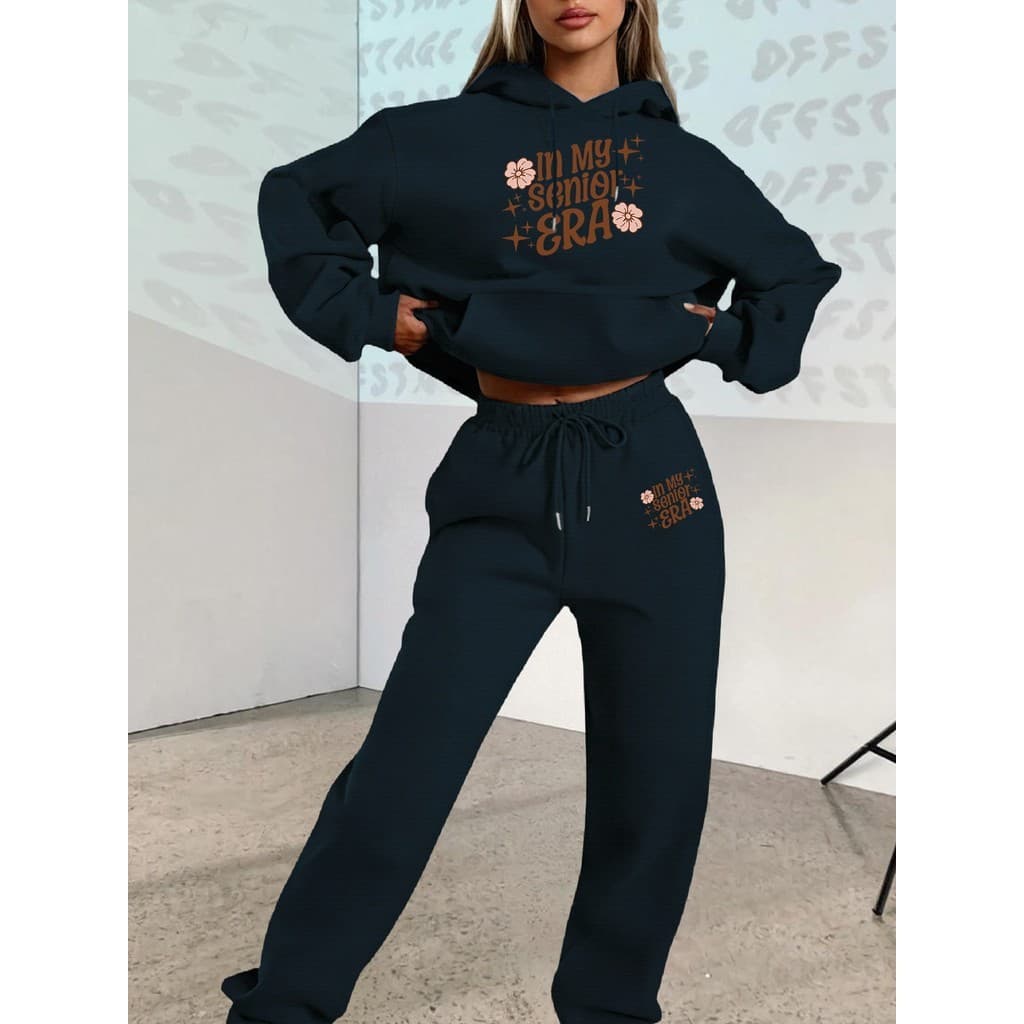 Conjunto de Duas Peças Outono/Inverno 2025 Moletom com Estampa Floral Moletom Casual  Letras