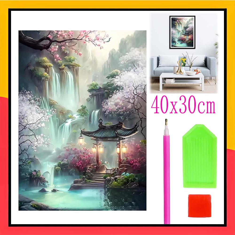 40x30cm Flor Dock Fada Cachoeira DIY Pintura Diamante 5D Conjunto de Pintura Diamante