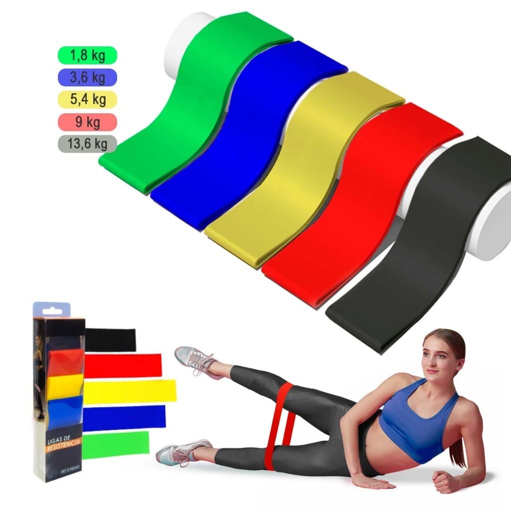 Kit 5 Mini Bands Elástico Exercício 5 Níveis Treino em Casa Yoga Fitness Musculação